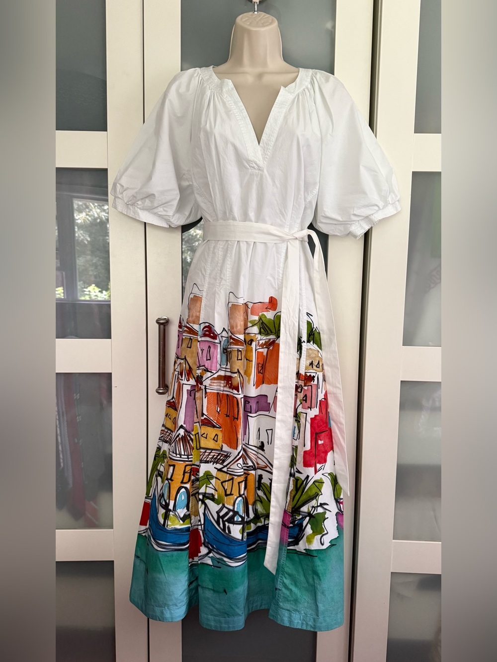Boden Print Puff Sleeve Midi Dress 10 - Picture 3 of 8